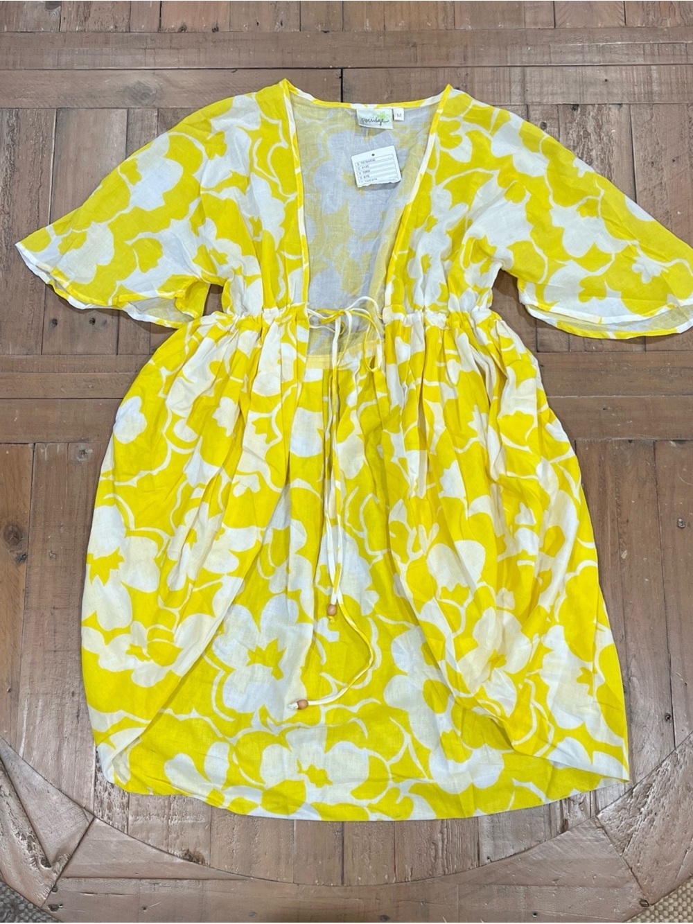 Anthropologie Porridge Open Tie Front Beach Cover Medium Yellow White Poppy Boho